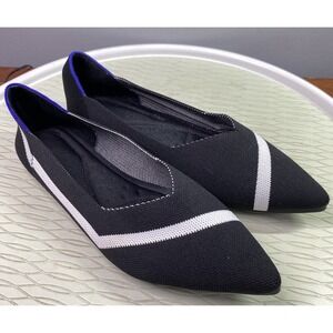 Nanette Lepore Womens Black & White Pointed Toe Ballet Flats Shoes Sz.8.5 EUC